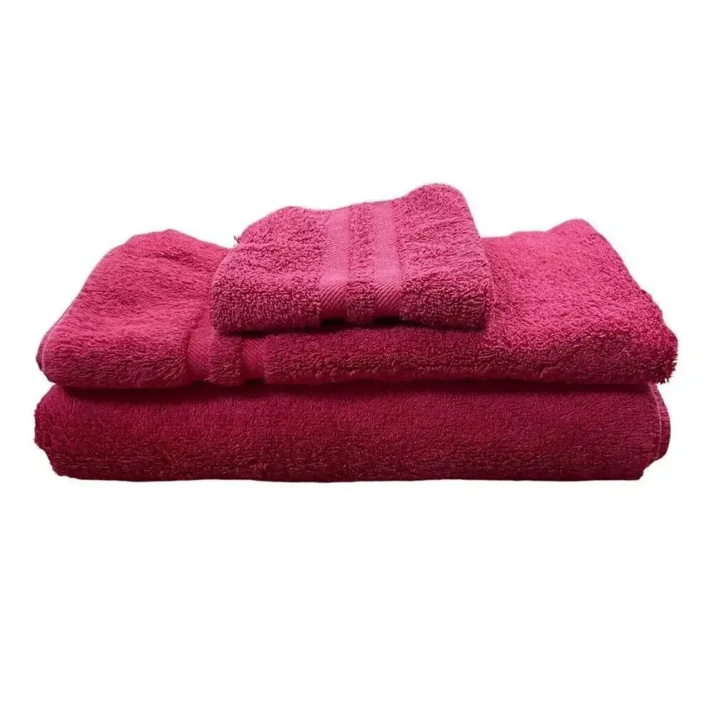 Vintage 1990s Ralph Lauren Red Cotton Towel Set 3 Bath Body Hand Washcloth USA